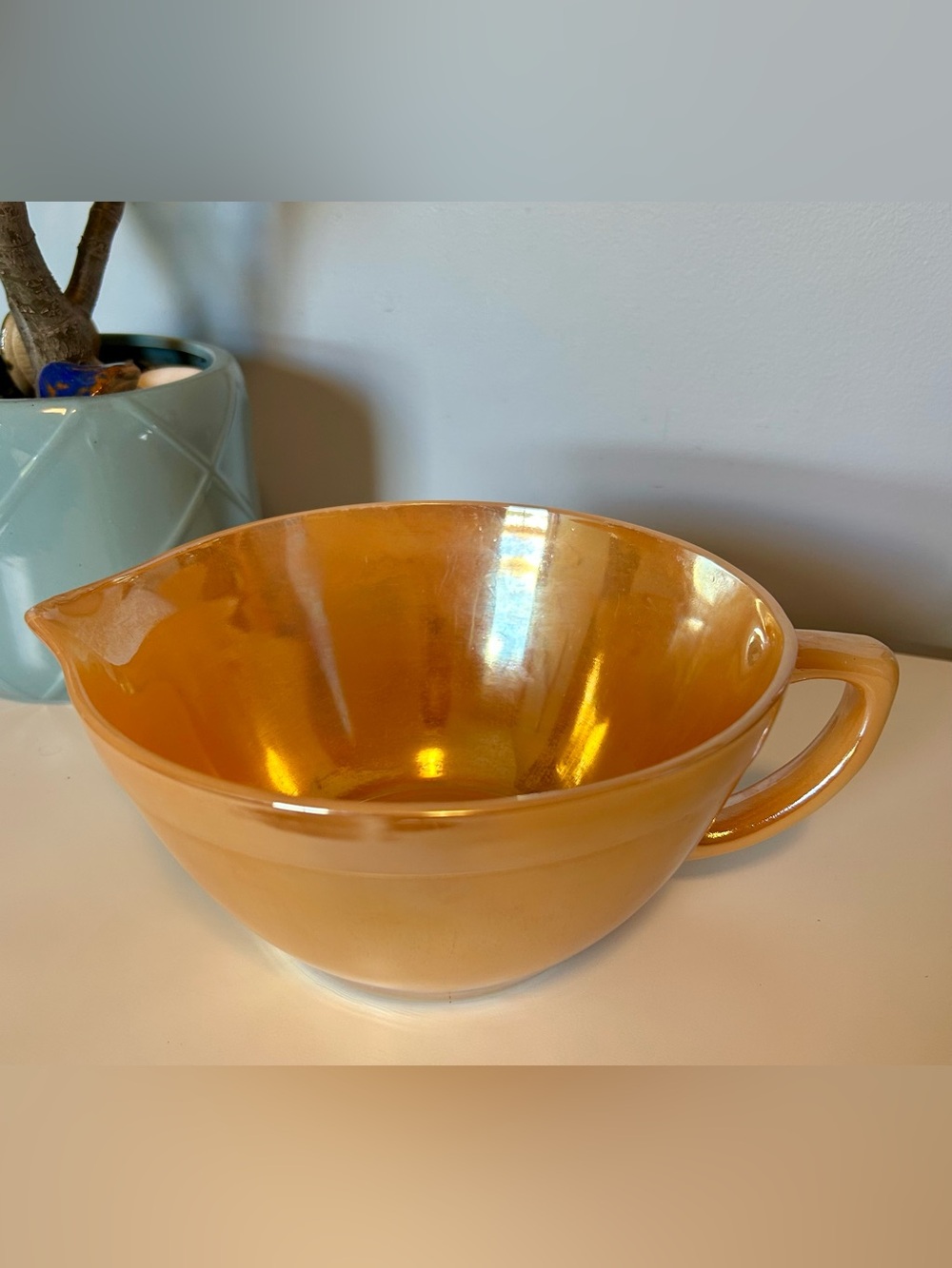 Vintage Fire-King Peach Lustre Bowl
Large Iridescent Swirl Glass